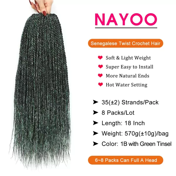 NAYOO Senegalese Twist Crochet Hair - 8 Packs 18 Inch Crochet Hair For Black Women, 35 Strands/Pack Small Twist Crochet Hair Hot Water Setting, Crochet Braids Hair with Natural End