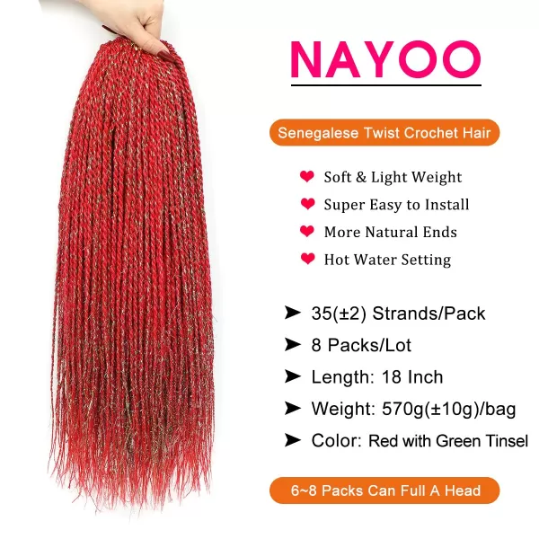 NAYOO Senegalese Twist Crochet Hair - 8 Packs 18 Inch Crochet Hair For Black Women, 35 Strands/Pack Small Twist Crochet Hair Hot Water Setting, Crochet Braids Hair with Natural End