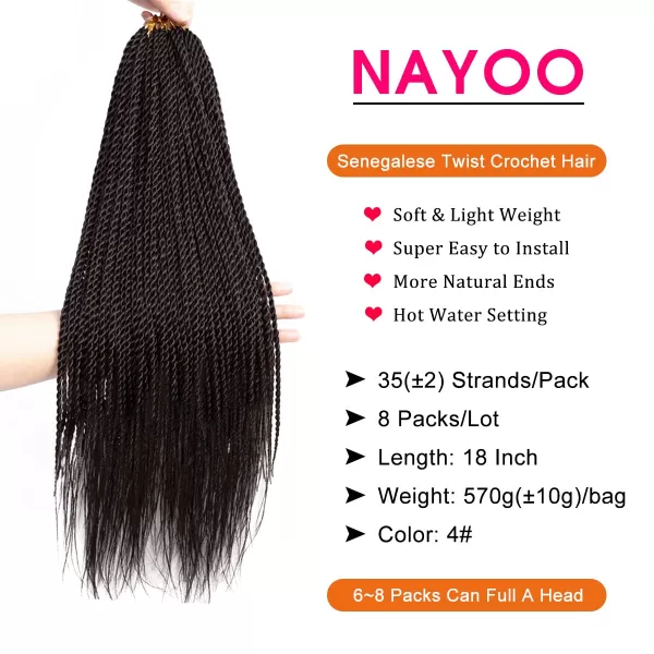 NAYOO Senegalese Twist Crochet Hair - 8 Packs 18 Inch Crochet Hair For Black Women, 35 Strands/Pack Small Twist Crochet Hair Hot Water Setting, Crochet Braids Hair with Natural End