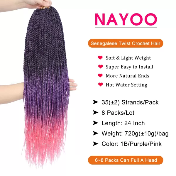 NAYOO Senegalese Twist Crochet Hair - 8 Packs 18 Inch Crochet Hair For Black Women, 35 Strands/Pack Small Twist Crochet Hair Hot Water Setting, Crochet Braids Hair with Natural End