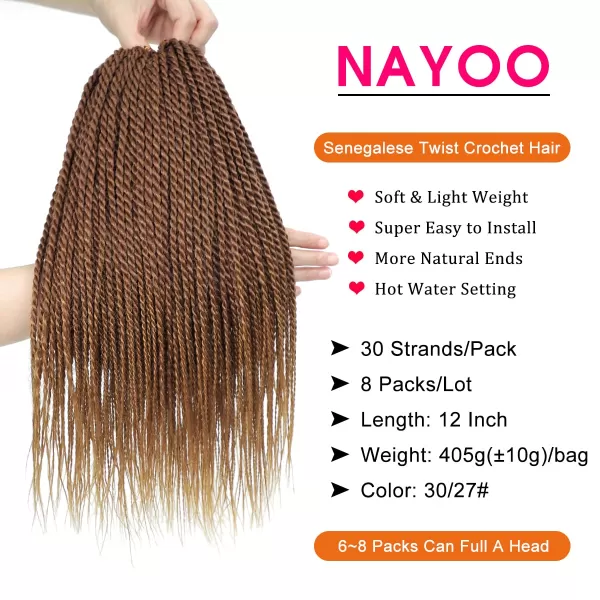NAYOO Senegalese Twist Crochet Hair - 8 Packs 18 Inch Crochet Hair For Black Women, 35 Strands/Pack Small Twist Crochet Hair Hot Water Setting, Crochet Braids Hair with Natural End