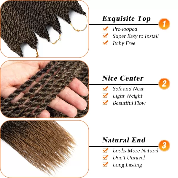 NAYOO Senegalese Twist Crochet Hair - 8 Packs 18 Inch Crochet Hair For Black Women, 35 Strands/Pack Small Twist Crochet Hair Hot Water Setting, Crochet Braids Hair with Natural End