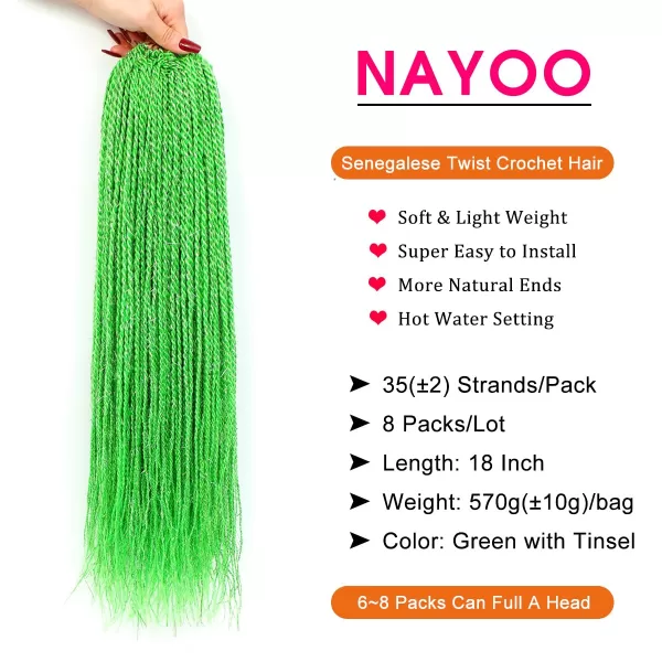 NAYOO Senegalese Twist Crochet Hair - 8 Packs 18 Inch Crochet Hair For Black Women, 35 Strands/Pack Small Twist Crochet Hair Hot Water Setting, Crochet Braids Hair with Natural End