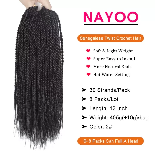 NAYOO Senegalese Twist Crochet Hair - 8 Packs 18 Inch Crochet Hair For Black Women, 35 Strands/Pack Small Twist Crochet Hair Hot Water Setting, Crochet Braids Hair with Natural End