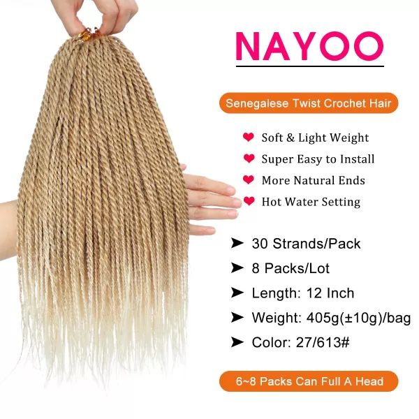 NAYOO Senegalese Twist Crochet Hair - 8 Packs 18 Inch Crochet Hair For Black Women, 35 Strands/Pack Small Twist Crochet Hair Hot Water Setting, Crochet Braids Hair with Natural End