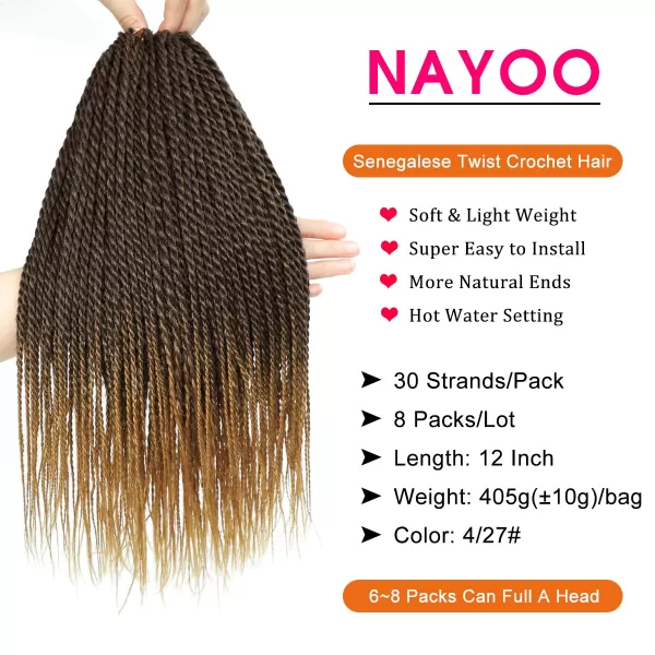 NAYOO Senegalese Twist Crochet Hair - 8 Packs 18 Inch Crochet Hair For Black Women, 35 Strands/Pack Small Twist Crochet Hair Hot Water Setting, Crochet Braids Hair with Natural End