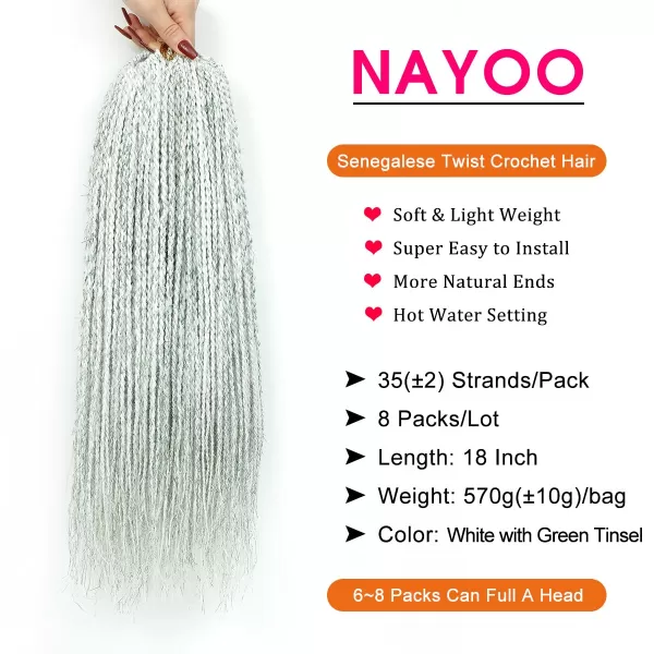 NAYOO Senegalese Twist Crochet Hair - 8 Packs 18 Inch Crochet Hair For Black Women, 35 Strands/Pack Small Twist Crochet Hair Hot Water Setting, Crochet Braids Hair with Natural End