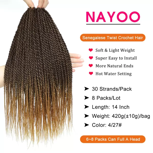 NAYOO Senegalese Twist Crochet Hair - 8 Packs 18 Inch Crochet Hair For Black Women, 35 Strands/Pack Small Twist Crochet Hair Hot Water Setting, Crochet Braids Hair with Natural End