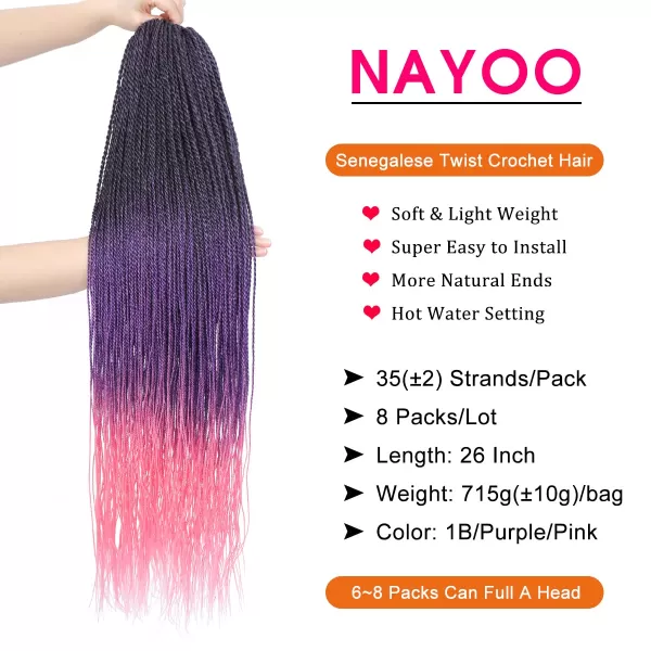 NAYOO Senegalese Twist Crochet Hair - 8 Packs 18 Inch Crochet Hair For Black Women, 35 Strands/Pack Small Twist Crochet Hair Hot Water Setting, Crochet Braids Hair with Natural End