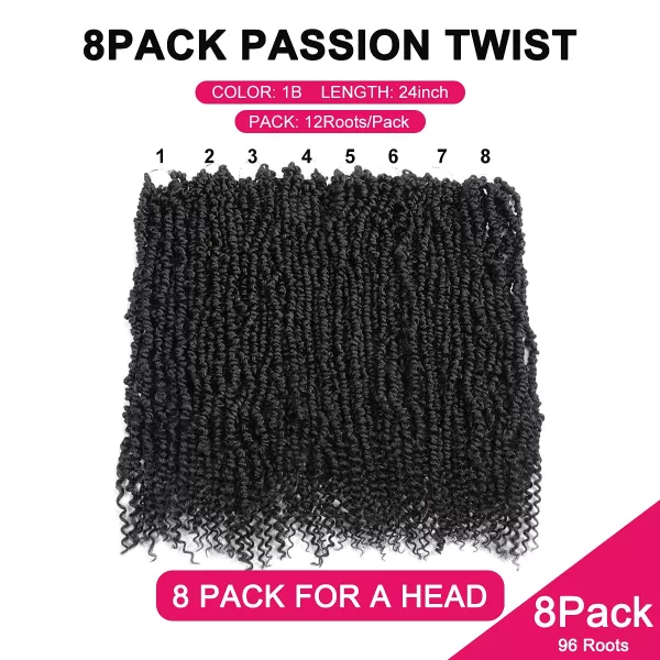 Passion Twist Hair - 8 Packs 12 Inch Passion Twist Crochet Hair For Women, Crochet Pretwisted Curly Hair Passion Twists Synthetic Braiding Hair Extensions 