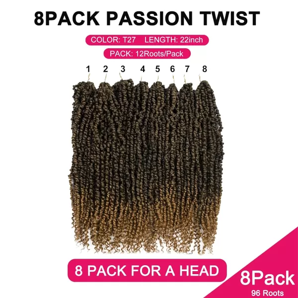 Passion Twist Hair - 8 Packs 12 Inch Passion Twist Crochet Hair For Women, Crochet Pretwisted Curly Hair Passion Twists Synthetic Braiding Hair Extensions 