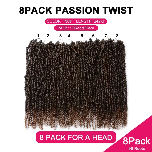 Passion Twist Hair - 8 Packs 12 Inch Passion Twist Crochet Hair For Women, Crochet Pretwisted Curly Hair Passion Twists Synthetic Braiding Hair Extensions 