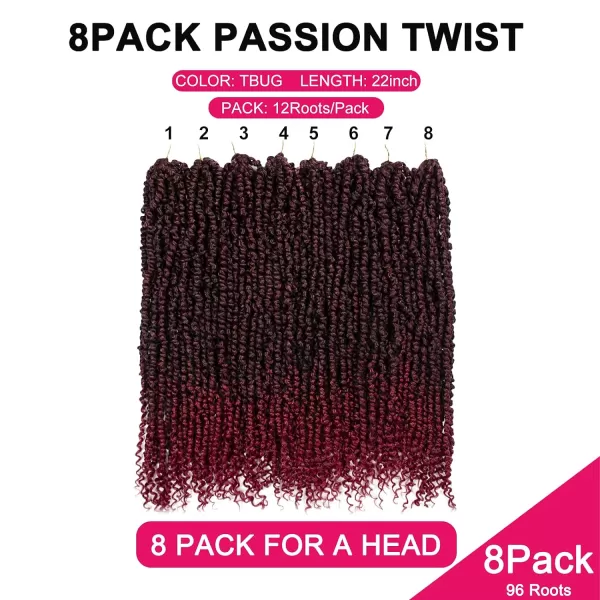 Passion Twist Hair - 8 Packs 12 Inch Passion Twist Crochet Hair For Women, Crochet Pretwisted Curly Hair Passion Twists Synthetic Braiding Hair Extensions 