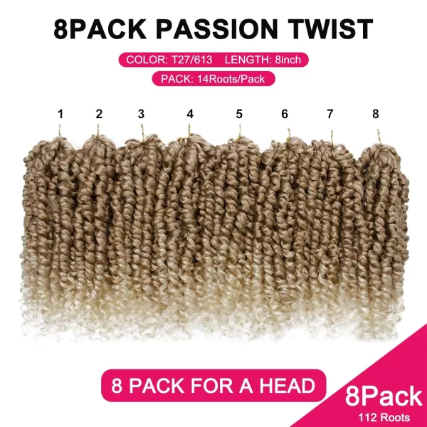 Passion Twist Hair - 8 Packs 12 Inch Passion Twist Crochet Hair For Women, Crochet Pretwisted Curly Hair Passion Twists Synthetic Braiding Hair Extensions 