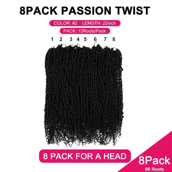 Passion Twist Hair - 8 Packs 12 Inch Passion Twist Crochet Hair For Women, Crochet Pretwisted Curly Hair Passion Twists Synthetic Braiding Hair Extensions 