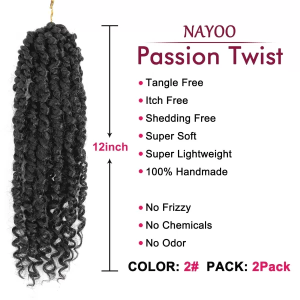 Passion Twist Hair - 8 Packs 12 Inch Passion Twist Crochet Hair For Women, Crochet Pretwisted Curly Hair Passion Twists Synthetic Braiding Hair Extensions 