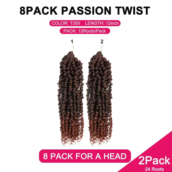 Passion Twist Hair - 8 Packs 12 Inch Passion Twist Crochet Hair For Women, Crochet Pretwisted Curly Hair Passion Twists Synthetic Braiding Hair Extensions 