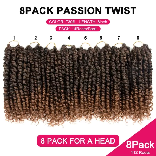 Passion Twist Hair - 8 Packs 12 Inch Passion Twist Crochet Hair For Women, Crochet Pretwisted Curly Hair Passion Twists Synthetic Braiding Hair Extensions 