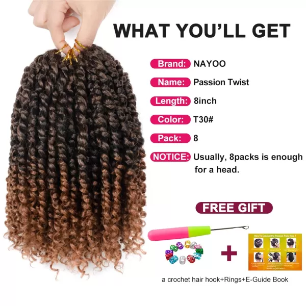 Passion Twist Hair - 8 Packs 12 Inch Passion Twist Crochet Hair For Women, Crochet Pretwisted Curly Hair Passion Twists Synthetic Braiding Hair Extensions 