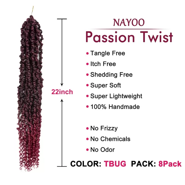 Passion Twist Hair - 8 Packs 12 Inch Passion Twist Crochet Hair For Women, Crochet Pretwisted Curly Hair Passion Twists Synthetic Braiding Hair Extensions 