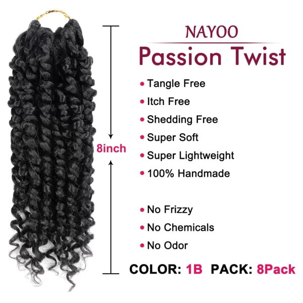 Passion Twist Hair - 8 Packs 12 Inch Passion Twist Crochet Hair For Women, Crochet Pretwisted Curly Hair Passion Twists Synthetic Braiding Hair Extensions 