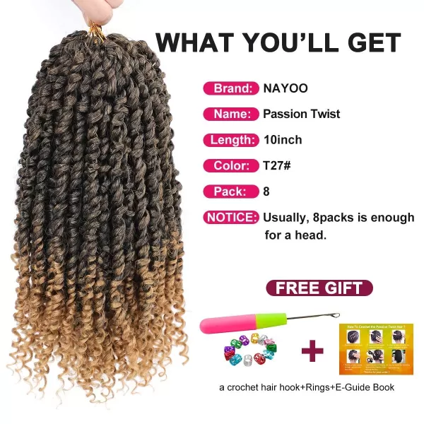 Passion Twist Hair - 8 Packs 12 Inch Passion Twist Crochet Hair For Women, Crochet Pretwisted Curly Hair Passion Twists Synthetic Braiding Hair Extensions 