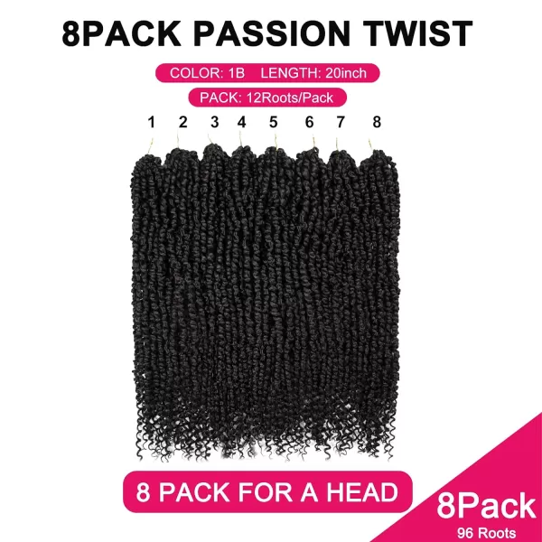 Passion Twist Hair - 8 Packs 12 Inch Passion Twist Crochet Hair For Women, Crochet Pretwisted Curly Hair Passion Twists Synthetic Braiding Hair Extensions 