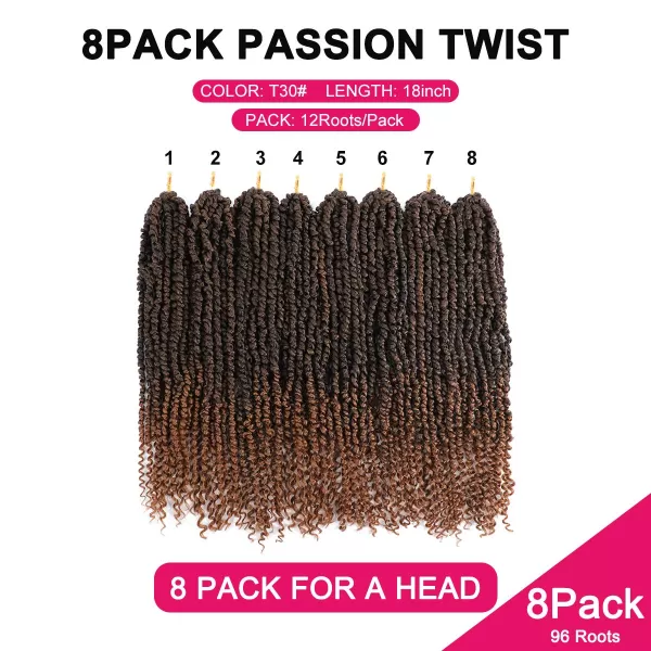 Passion Twist Hair - 8 Packs 12 Inch Passion Twist Crochet Hair For Women, Crochet Pretwisted Curly Hair Passion Twists Synthetic Braiding Hair Extensions 