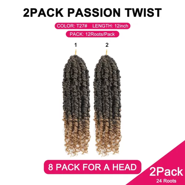 Passion Twist Hair - 8 Packs 12 Inch Passion Twist Crochet Hair For Women, Crochet Pretwisted Curly Hair Passion Twists Synthetic Braiding Hair Extensions 