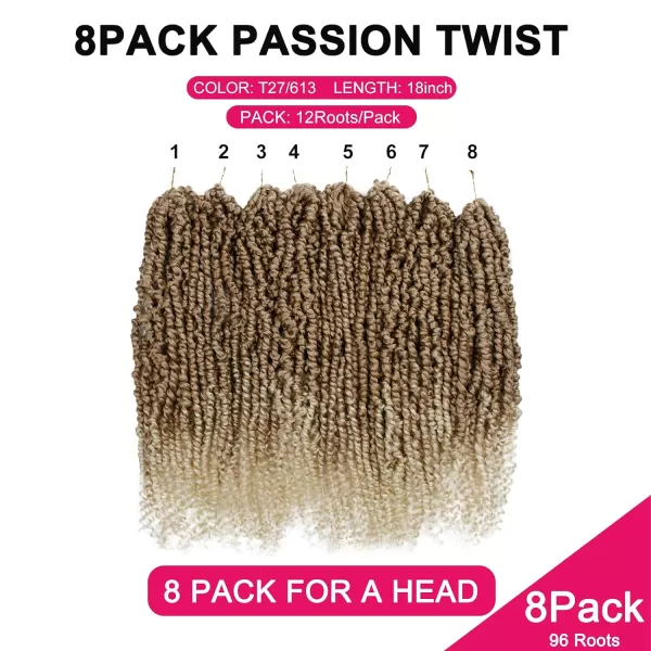 Passion Twist Hair - 8 Packs 12 Inch Passion Twist Crochet Hair For Women, Crochet Pretwisted Curly Hair Passion Twists Synthetic Braiding Hair Extensions 