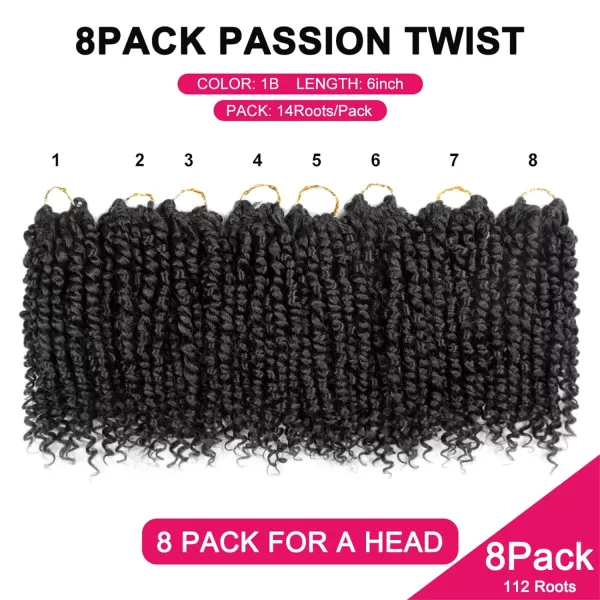 Passion Twist Hair - 8 Packs 12 Inch Passion Twist Crochet Hair For Women, Crochet Pretwisted Curly Hair Passion Twists Synthetic Braiding Hair Extensions 