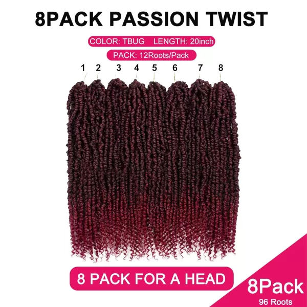 Passion Twist Hair - 8 Packs 12 Inch Passion Twist Crochet Hair For Women, Crochet Pretwisted Curly Hair Passion Twists Synthetic Braiding Hair Extensions 