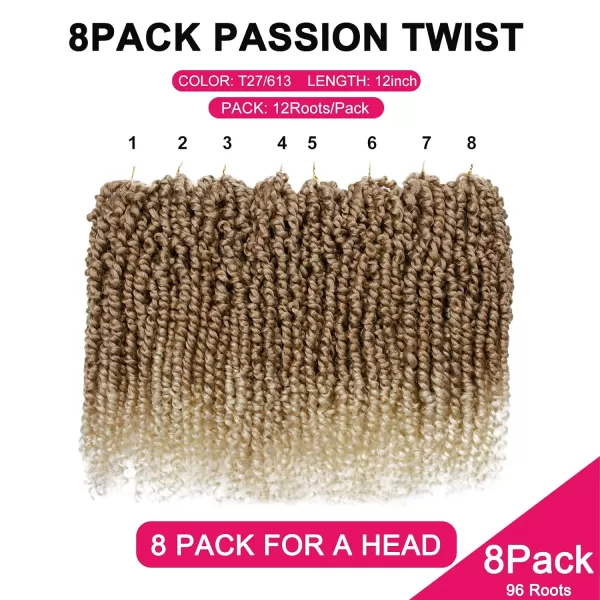 Passion Twist Hair - 8 Packs 12 Inch Passion Twist Crochet Hair For Women, Crochet Pretwisted Curly Hair Passion Twists Synthetic Braiding Hair Extensions 