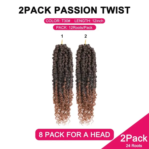 Passion Twist Hair - 8 Packs 12 Inch Passion Twist Crochet Hair For Women, Crochet Pretwisted Curly Hair Passion Twists Synthetic Braiding Hair Extensions 