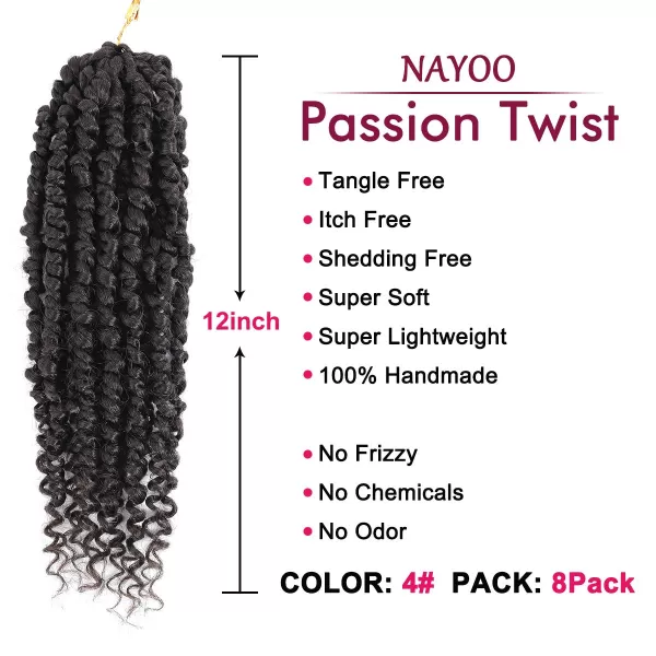 Passion Twist Hair - 8 Packs 12 Inch Passion Twist Crochet Hair For Women, Crochet Pretwisted Curly Hair Passion Twists Synthetic Braiding Hair Extensions 