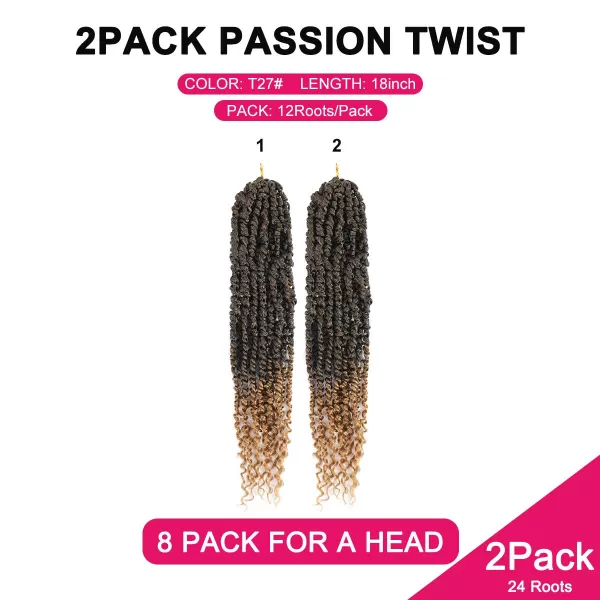 Passion Twist Hair - 8 Packs 12 Inch Passion Twist Crochet Hair For Women, Crochet Pretwisted Curly Hair Passion Twists Synthetic Braiding Hair Extensions 