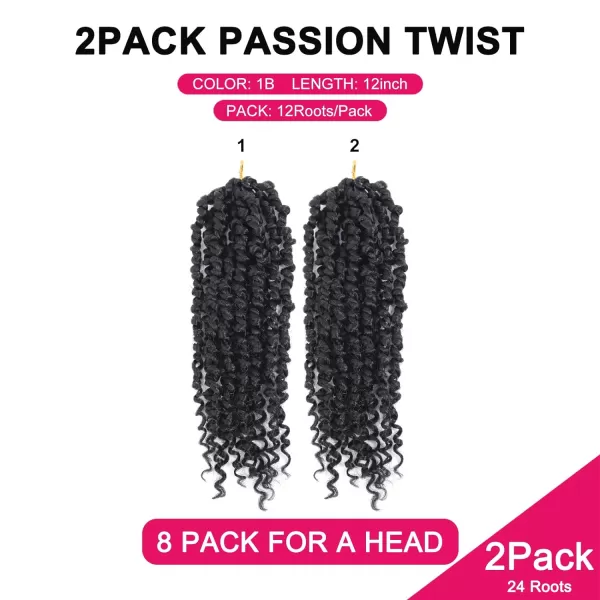 Passion Twist Hair - 8 Packs 12 Inch Passion Twist Crochet Hair For Women, Crochet Pretwisted Curly Hair Passion Twists Synthetic Braiding Hair Extensions 
