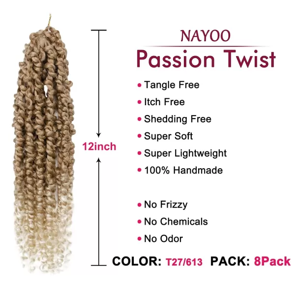 Passion Twist Hair - 8 Packs 12 Inch Passion Twist Crochet Hair For Women, Crochet Pretwisted Curly Hair Passion Twists Synthetic Braiding Hair Extensions 
