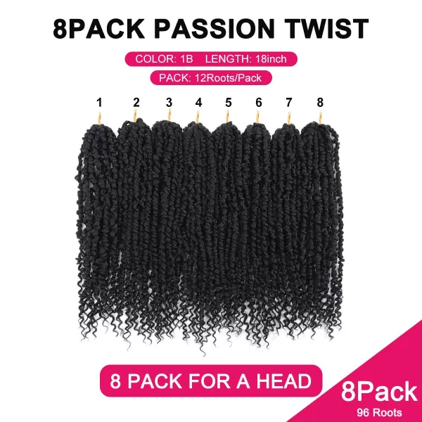 Passion Twist Hair - 8 Packs 12 Inch Passion Twist Crochet Hair For Women, Crochet Pretwisted Curly Hair Passion Twists Synthetic Braiding Hair Extensions 