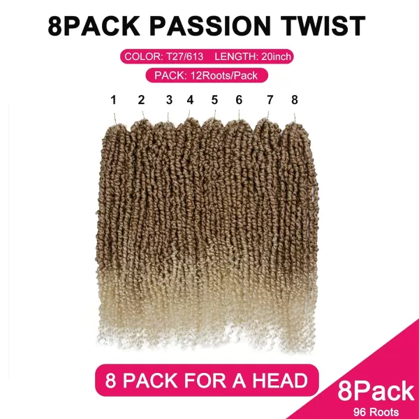 Passion Twist Hair - 8 Packs 12 Inch Passion Twist Crochet Hair For Women, Crochet Pretwisted Curly Hair Passion Twists Synthetic Braiding Hair Extensions 