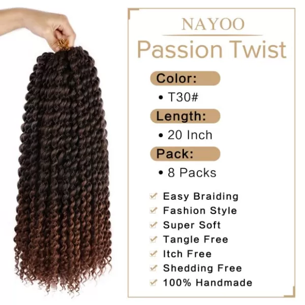 Passion Twist Hair - 8 Packs 12 Inch Passion Twist Crochet Hair For Women, Crochet Pretwisted Curly Hair Passion Twists Synthetic Braiding Hair Extensions 