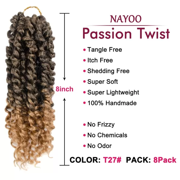 Passion Twist Hair - 8 Packs 12 Inch Passion Twist Crochet Hair For Women, Crochet Pretwisted Curly Hair Passion Twists Synthetic Braiding Hair Extensions 