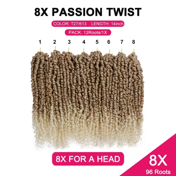 Passion Twist Hair - 8 Packs 12 Inch Passion Twist Crochet Hair For Women, Crochet Pretwisted Curly Hair Passion Twists Synthetic Braiding Hair Extensions 