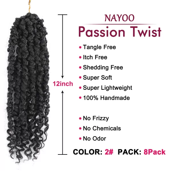 Passion Twist Hair - 8 Packs 12 Inch Passion Twist Crochet Hair For Women, Crochet Pretwisted Curly Hair Passion Twists Synthetic Braiding Hair Extensions 