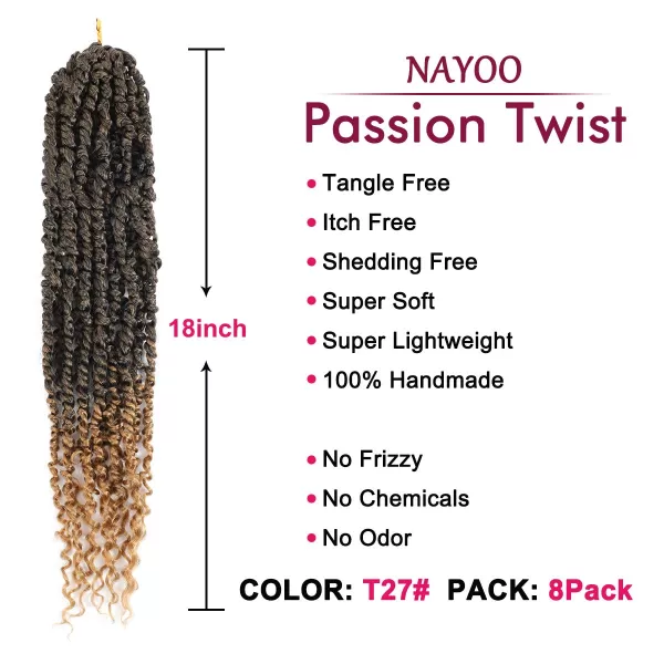 Passion Twist Hair - 8 Packs 12 Inch Passion Twist Crochet Hair For Women, Crochet Pretwisted Curly Hair Passion Twists Synthetic Braiding Hair Extensions 