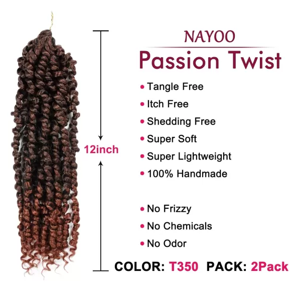 Passion Twist Hair - 8 Packs 12 Inch Passion Twist Crochet Hair For Women, Crochet Pretwisted Curly Hair Passion Twists Synthetic Braiding Hair Extensions 