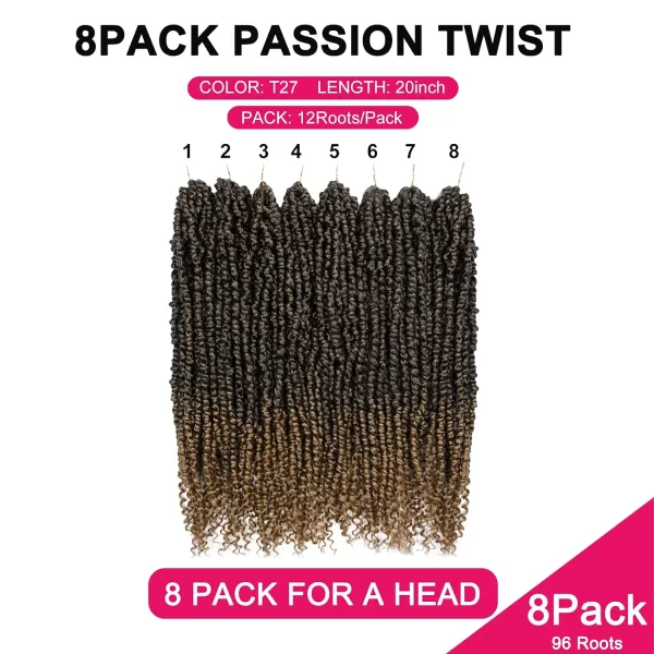 Passion Twist Hair - 8 Packs 12 Inch Passion Twist Crochet Hair For Women, Crochet Pretwisted Curly Hair Passion Twists Synthetic Braiding Hair Extensions 