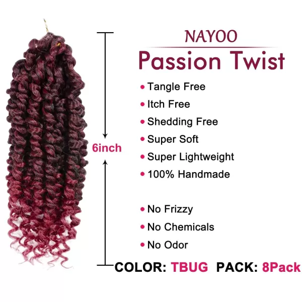 Passion Twist Hair - 8 Packs 12 Inch Passion Twist Crochet Hair For Women, Crochet Pretwisted Curly Hair Passion Twists Synthetic Braiding Hair Extensions 
