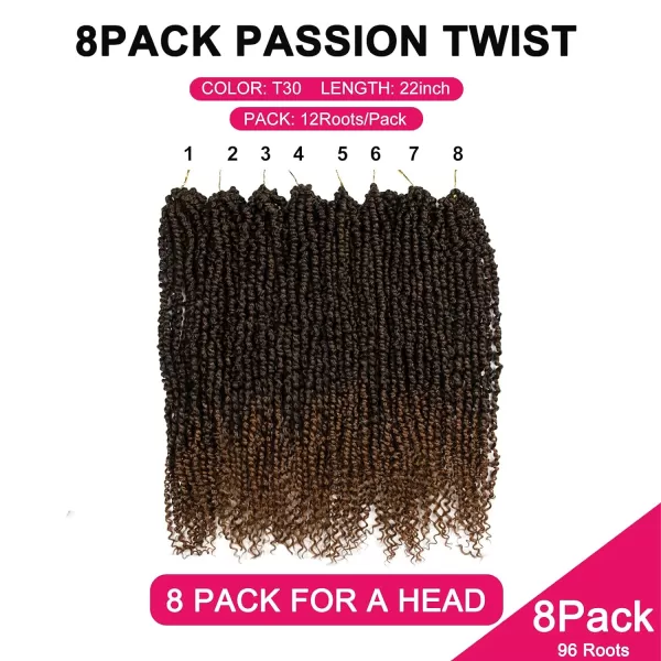 Passion Twist Hair - 8 Packs 12 Inch Passion Twist Crochet Hair For Women, Crochet Pretwisted Curly Hair Passion Twists Synthetic Braiding Hair Extensions 