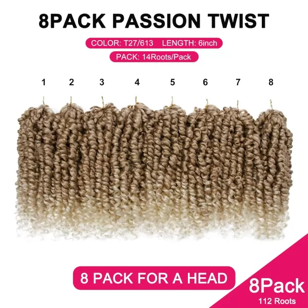 Passion Twist Hair - 8 Packs 12 Inch Passion Twist Crochet Hair For Women, Crochet Pretwisted Curly Hair Passion Twists Synthetic Braiding Hair Extensions 